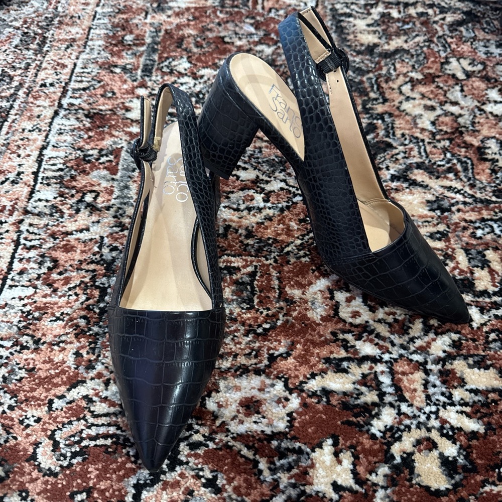 Franco Sarto Black Croc-Embossed Heels